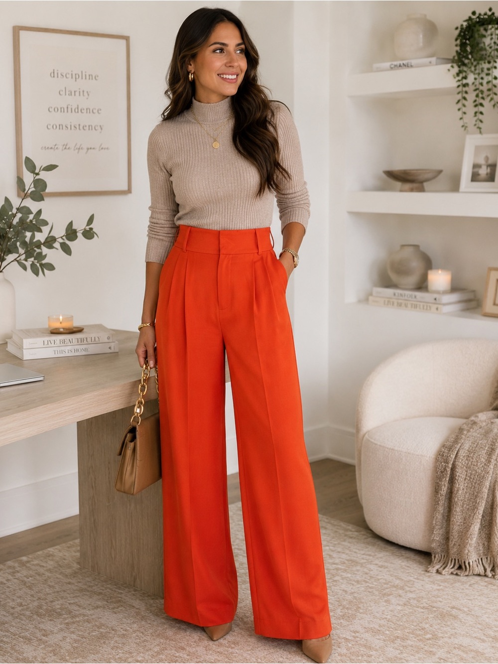 Jealous Tomato High-Waist Wide-Leg Trousers in Bright Orange